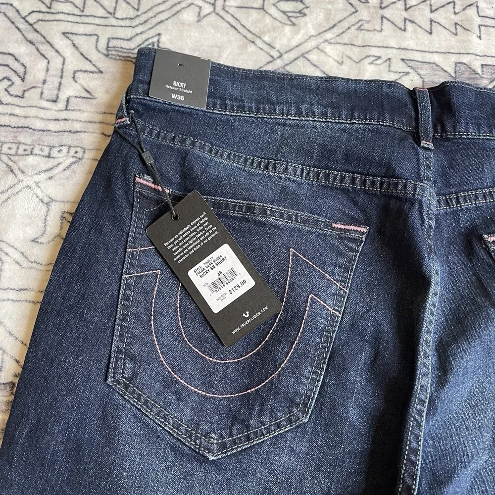True Religion Shorts Men's 36 Blue Ricky Relaxed Straight Denim NWT